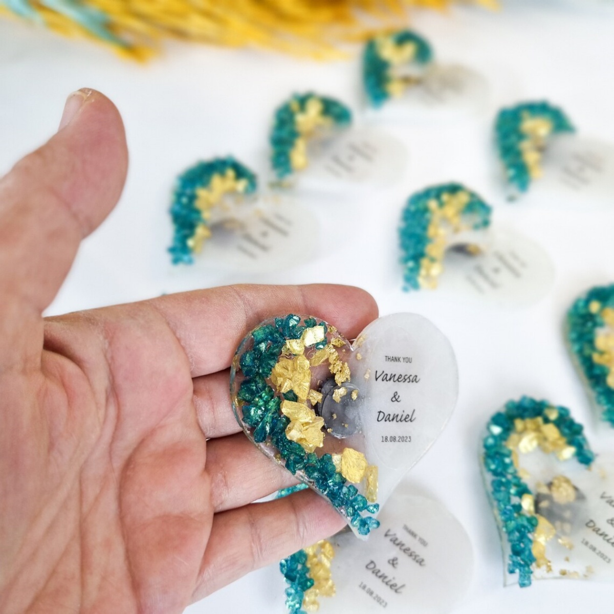 Wedding Package Gold - Heart Magnet Wedding Favors: Green &