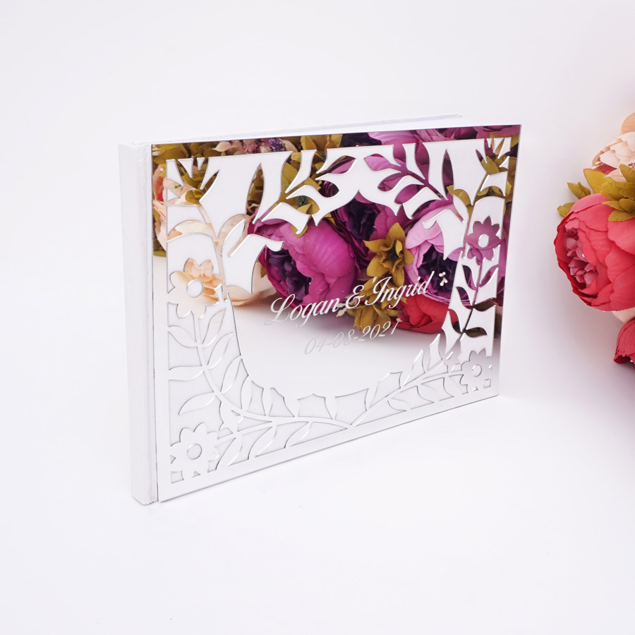 Personalized Guest Book - Luxury Hollow Floral Mirror Acrylic Wedding